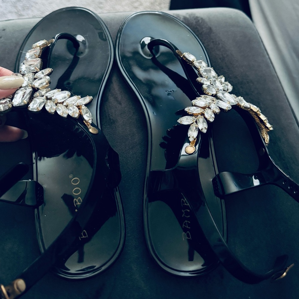 BAMBOO Black Sandals with Crystal Embellishments ✨